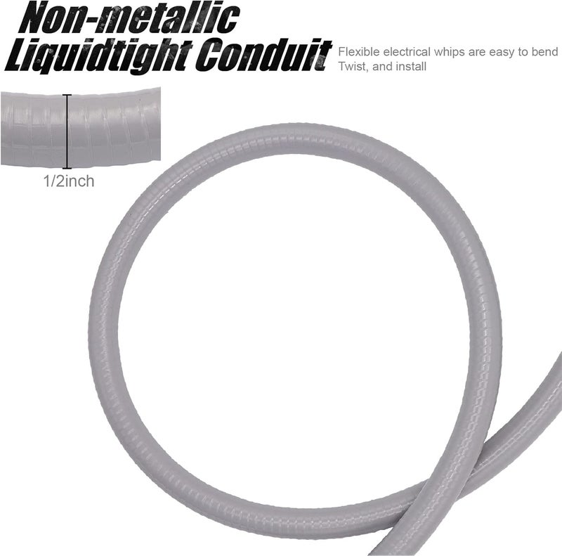Fuzbaxy 6FT 1/2-Inch Electrical A/C Whip Kit,Nonmetallic Liquid Tight Flexible Electrical Conduit,7.5FT of Connecting Wires 3-Conductor 10-Gauge Wires w/Straight/90 Degree Fittings - Image 4